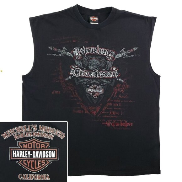 Harley Davidson Tank Top California Coat of Arms Swords Old English Modesto 2XL - Picture 1 of 11